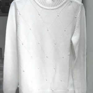 Ladies Liz Claiborne Ivory Beaded Sweater Size PL - NWT.